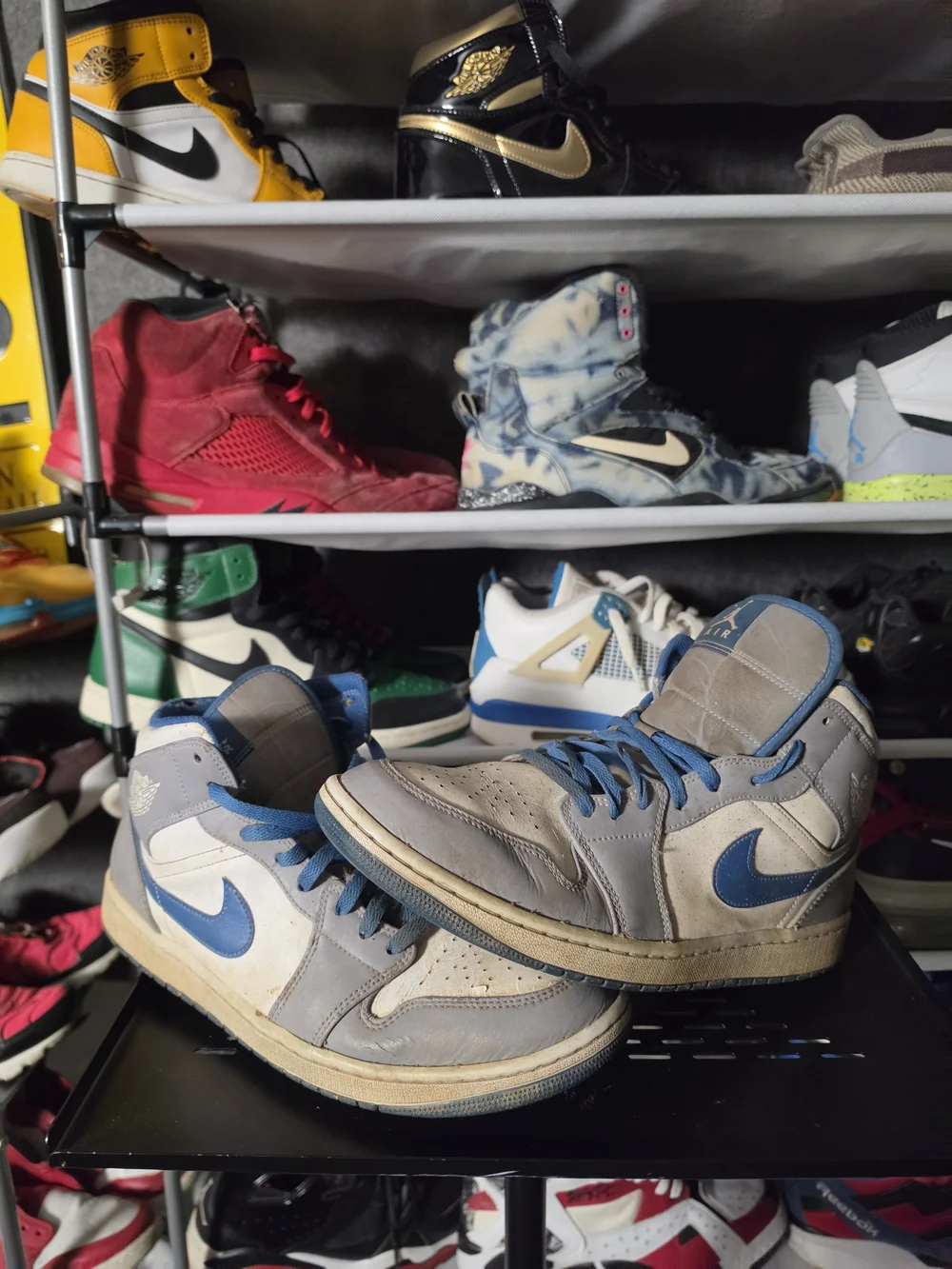 🔥 Nike Air Jordan 1 Mid White Gray Blue Athletic Shoes Men Size 11
